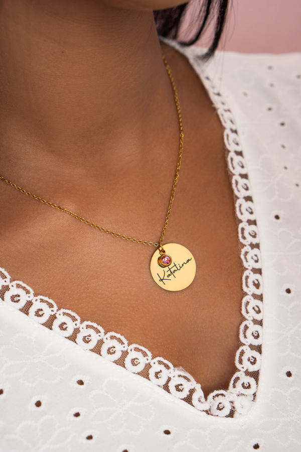 NAME AND BIRTHSTONE PERSONALIZED NECKLACE